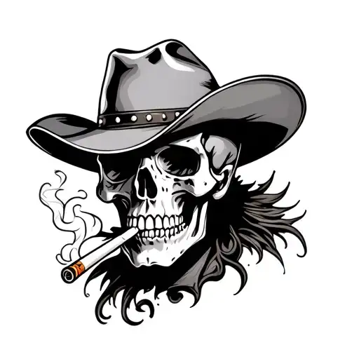 Cowboy Skull Smoking Cigarette