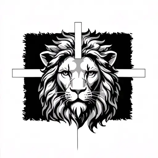 Half Lion With Cross In The Middle And Jesus