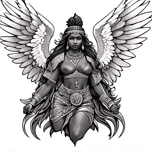 Winged African Angel Warrior Tattoo Design