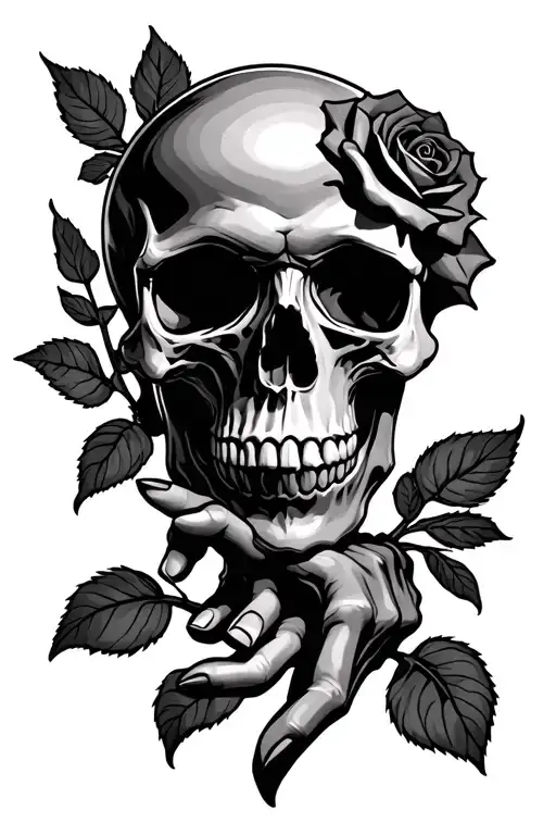 Skull Hand With Rose