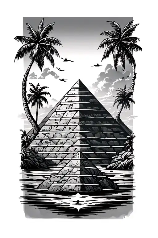 Pyramid Tattoo With Palm Trees