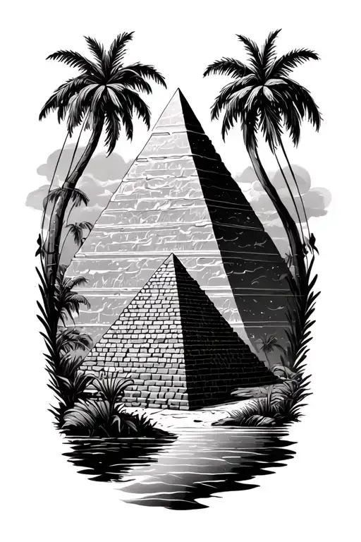 Pyramid Tattoo With Palm Trees Background Looking