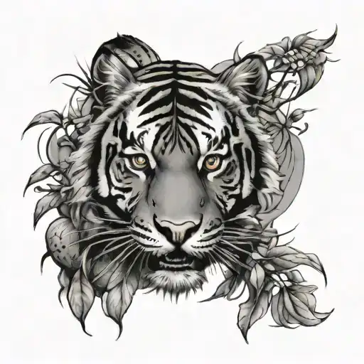 Tiger Coming Through A Bush With A Scar On His Eye