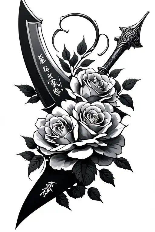 Chinese Blade And Roses Tangled Simbolizing War And Fragility