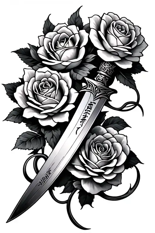 Chinese Blade And Roses Tangled Simbolizing War And Fragility