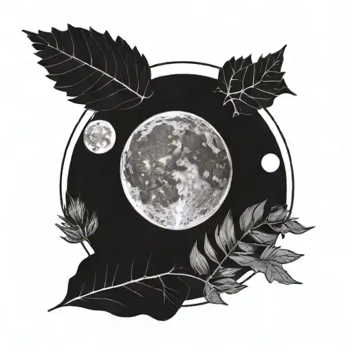 Moon Phases Linear With Foliage Line Art