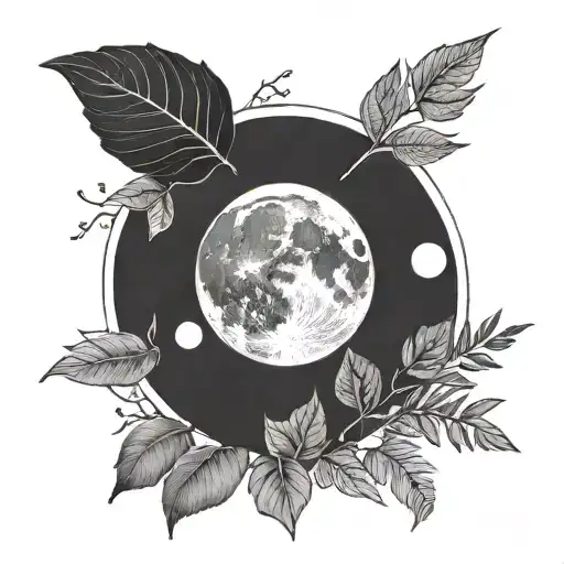 Moon Phases Linear With Foliage Line Art