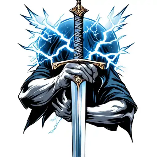 Lightning And Sword Tattoo Fot Hand