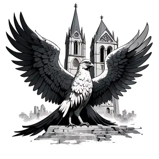 Cathedral Of Puy-en-velay And Phoenix With Deployed Wings
