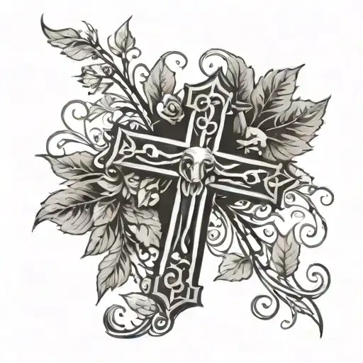 Sunflow With A Jesus Cross With Vines And Leaves