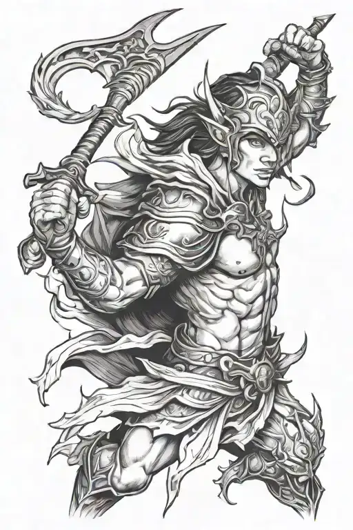 Elve Warrior Fighting Demons