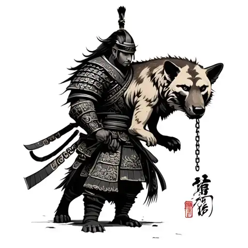 A Samurai With A Hyena On A Chain