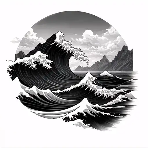 Waves And The Mountains As A Half Sleeve Background