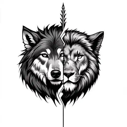 Half Wolf Half Lion Split By And Arrow