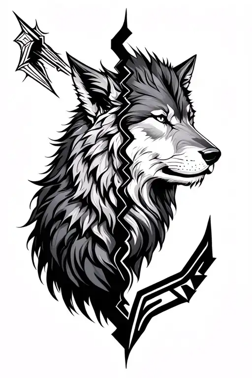 Half Wolf Half Lion Split By And Arrow