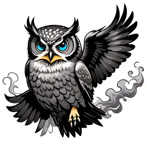 Cool Owl Flying With Blue Eyes And Smoke Comes