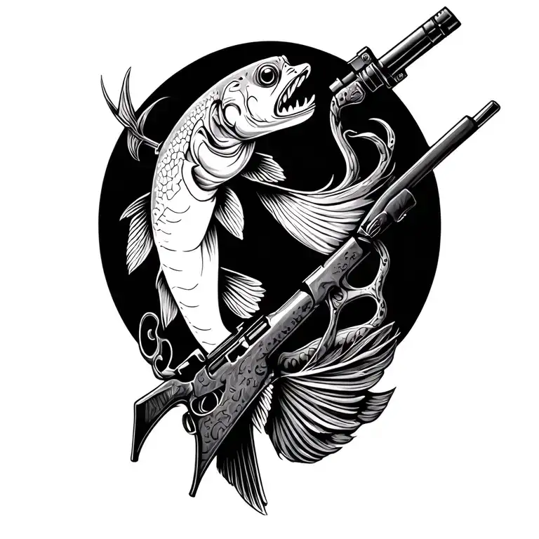 Fish And Hunting Rifle Intertwined