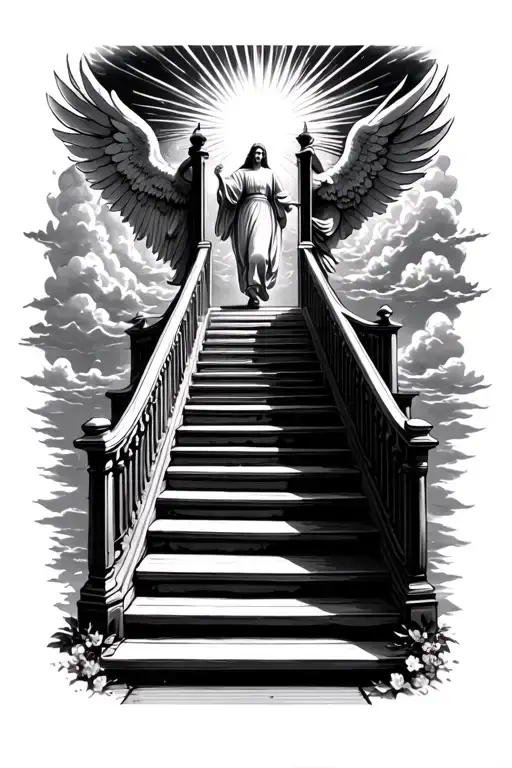 Stairway To Heaven Walking Up Stairs Angels Sun Rays Clouds Heaven Gate At The Top Of The Stairs