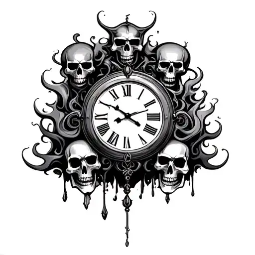 Clock With Evil Smoke And Skulls