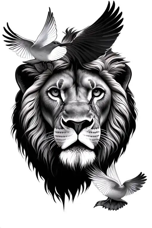 Lion And Dove Realistic