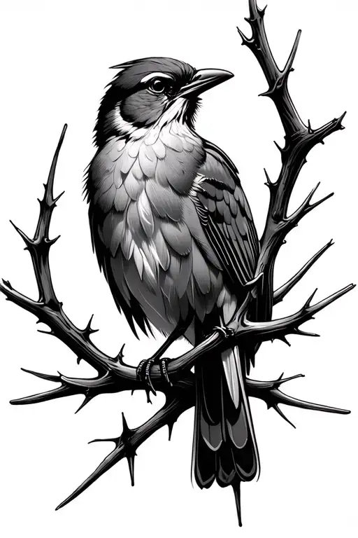 Bird Sitting In Thorns