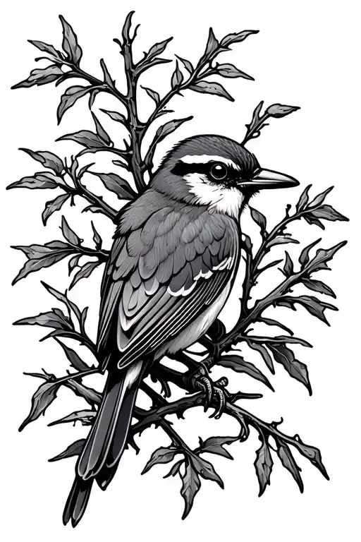 Bird Sitting In Thorn Bush