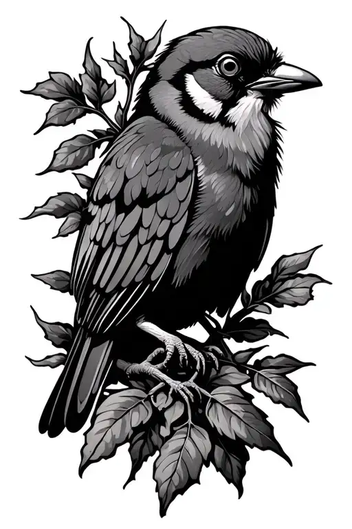 Bird Sitting In Thorn Bush