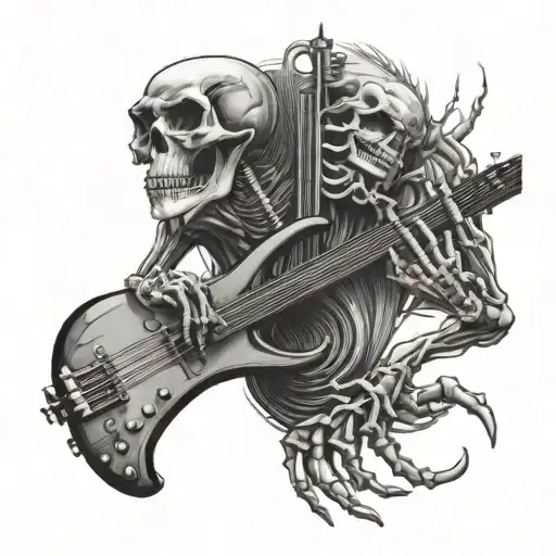 Electric Bass Being Played By Skeleton Hands