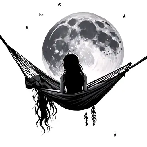Girl On A Hammock Watching The Moon