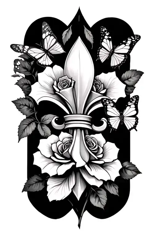 Roses And Butterflies Fleur-de-lis