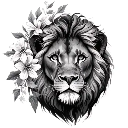 Lion Combined With Larkspur Flower