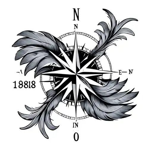 Pisces 1988 Compass Full Chest Flowing Geometric Feathers