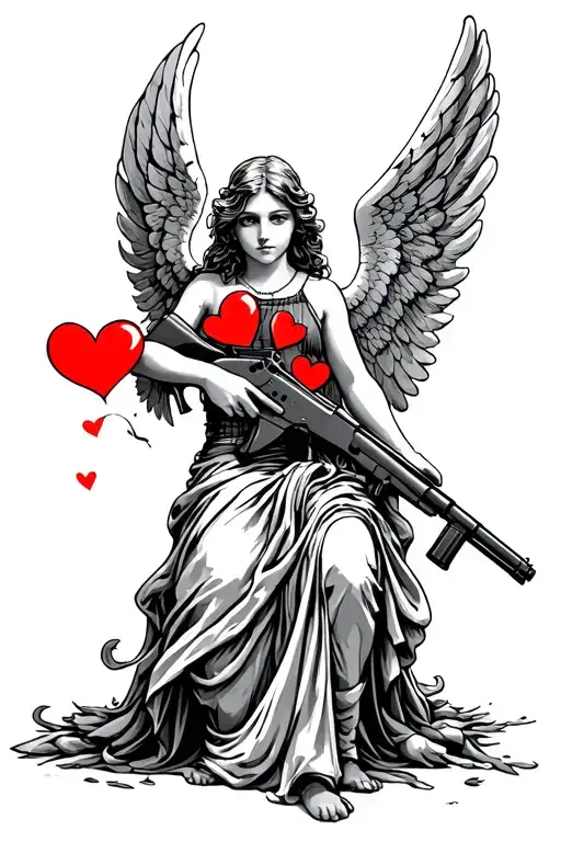 Angel Holding A Kalashnikov Shooting Hearts