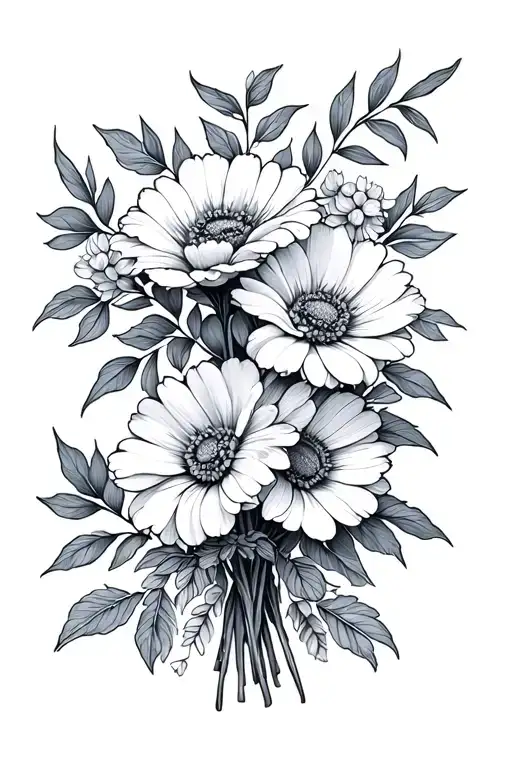 Birth Flower Bouquet Fine Line