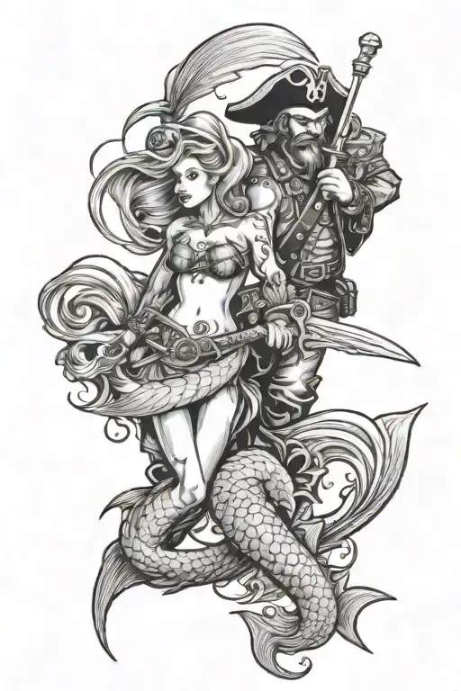 A Mermaid And A Pirate Captain Fighting