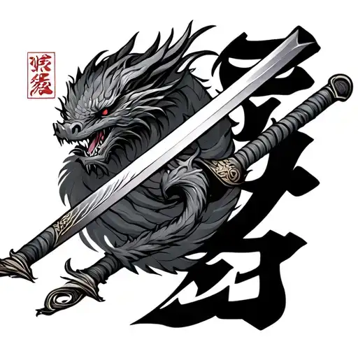 Sword With Dragon With Japanese Meaningful Japanese Word