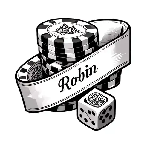 Collage Of Dice Playing Cards Poker Chips With The Name Robin Inside Of A Ribbon