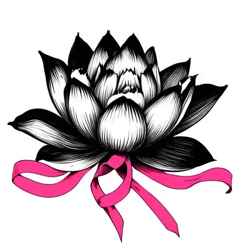 Small Lotus Flower With Pink Ribbon