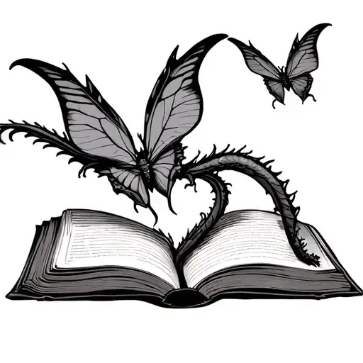 Dragon Butterflies Flying Book Open In Front