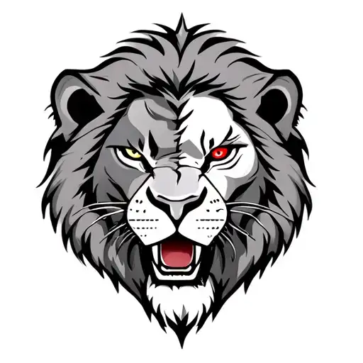 Roaring Lion With Scar On One Eye And Red Eye On The Other Side