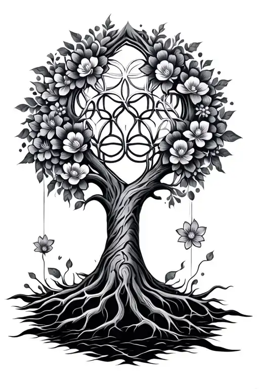 Tree Of Life With Flower Of Life Pattern