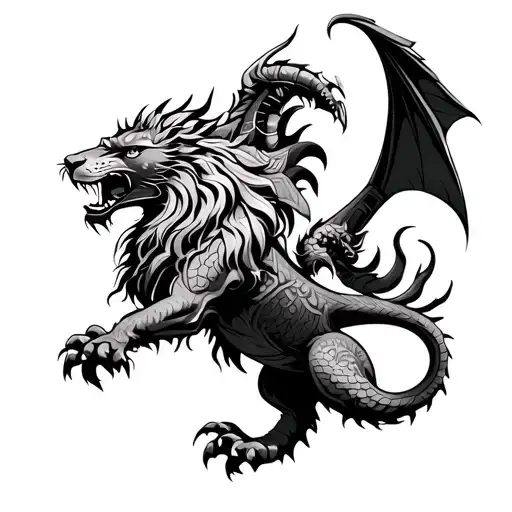 Aztec Lion Fighting A Dragon