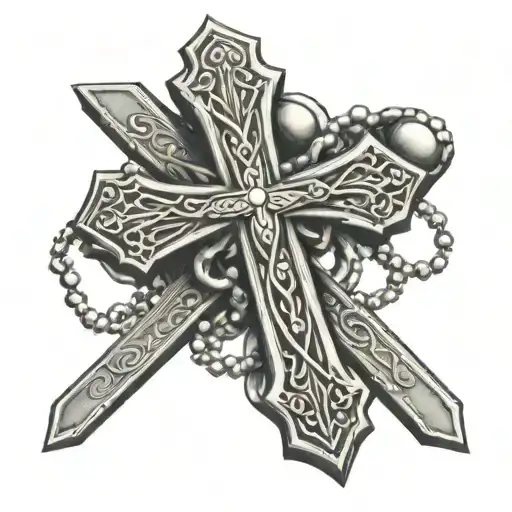 Cross With A Rosary Wrapping Around It