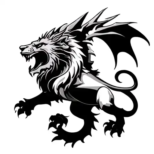 Aztec Lion Fighting A Dragon