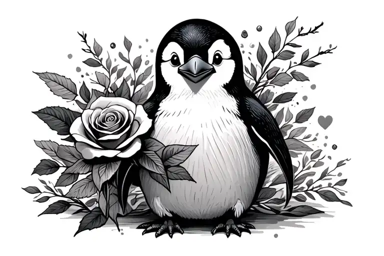 Penguin With A Rose Intertwined Symbolizing The Client's Love