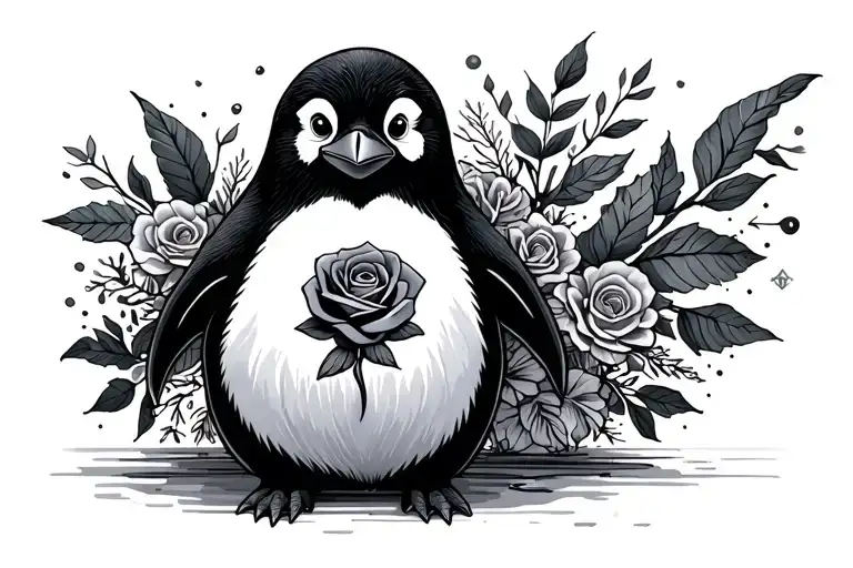 Penguin With A Rose On Its Chest