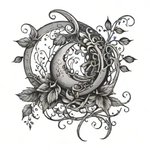 Dark Style Crescent Moon Wrapped In Vines