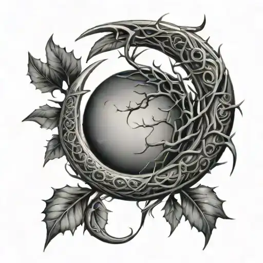 Dark Style Crescent Moon Wrapped In Thorns