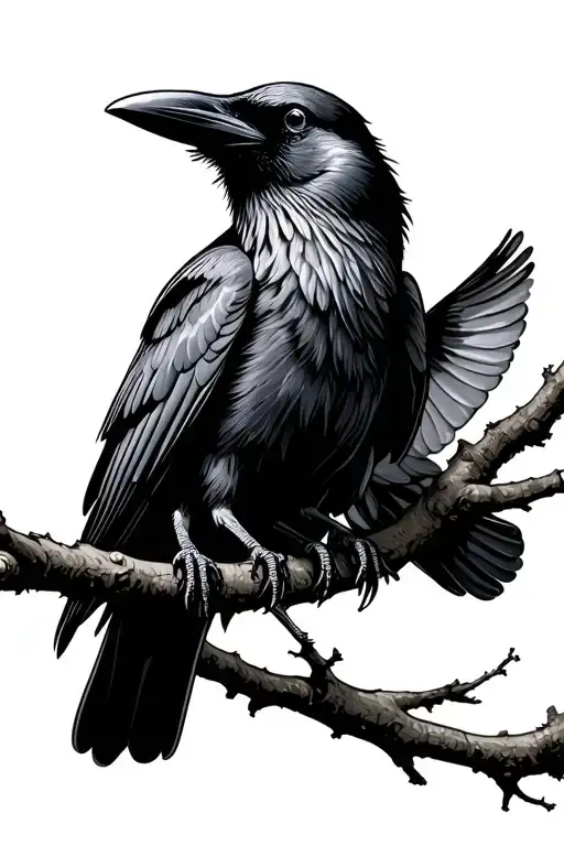 Raven Perched Swallows Flying