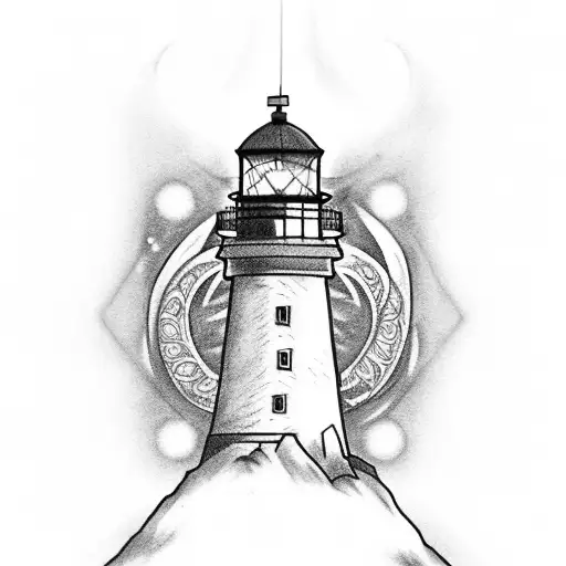 Lighthouse Tattoo With Cthulhu Faded In Background